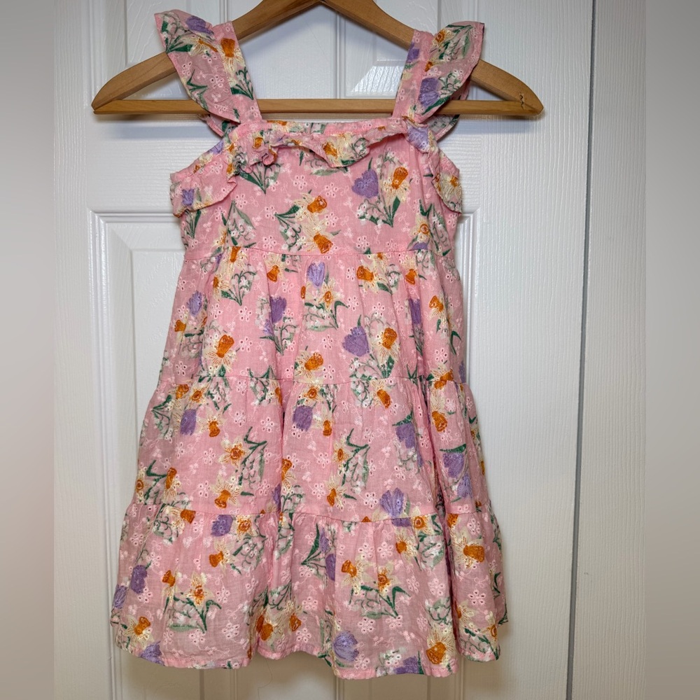 Angel Dear Pink Floral Eyelet Tiered Dress Girls Size 4T Twirl Spring Feminine